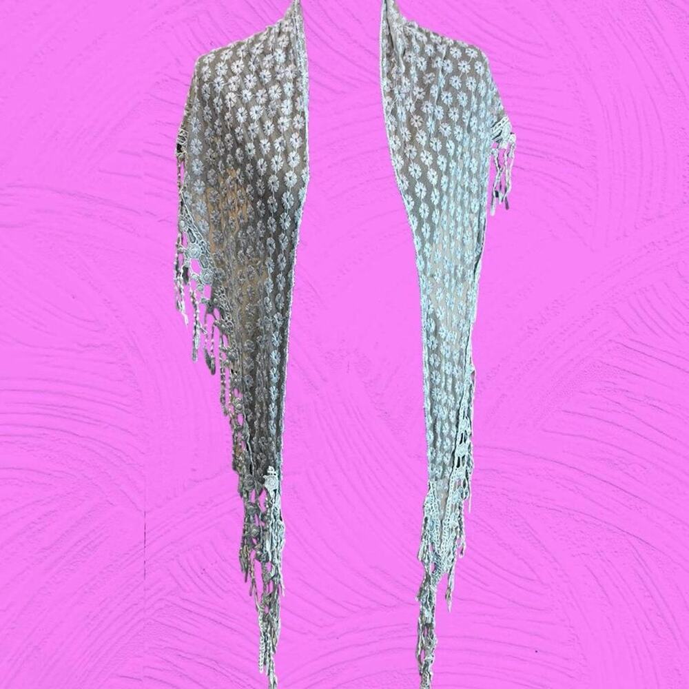 Delicate sheer net lace shawl scarf